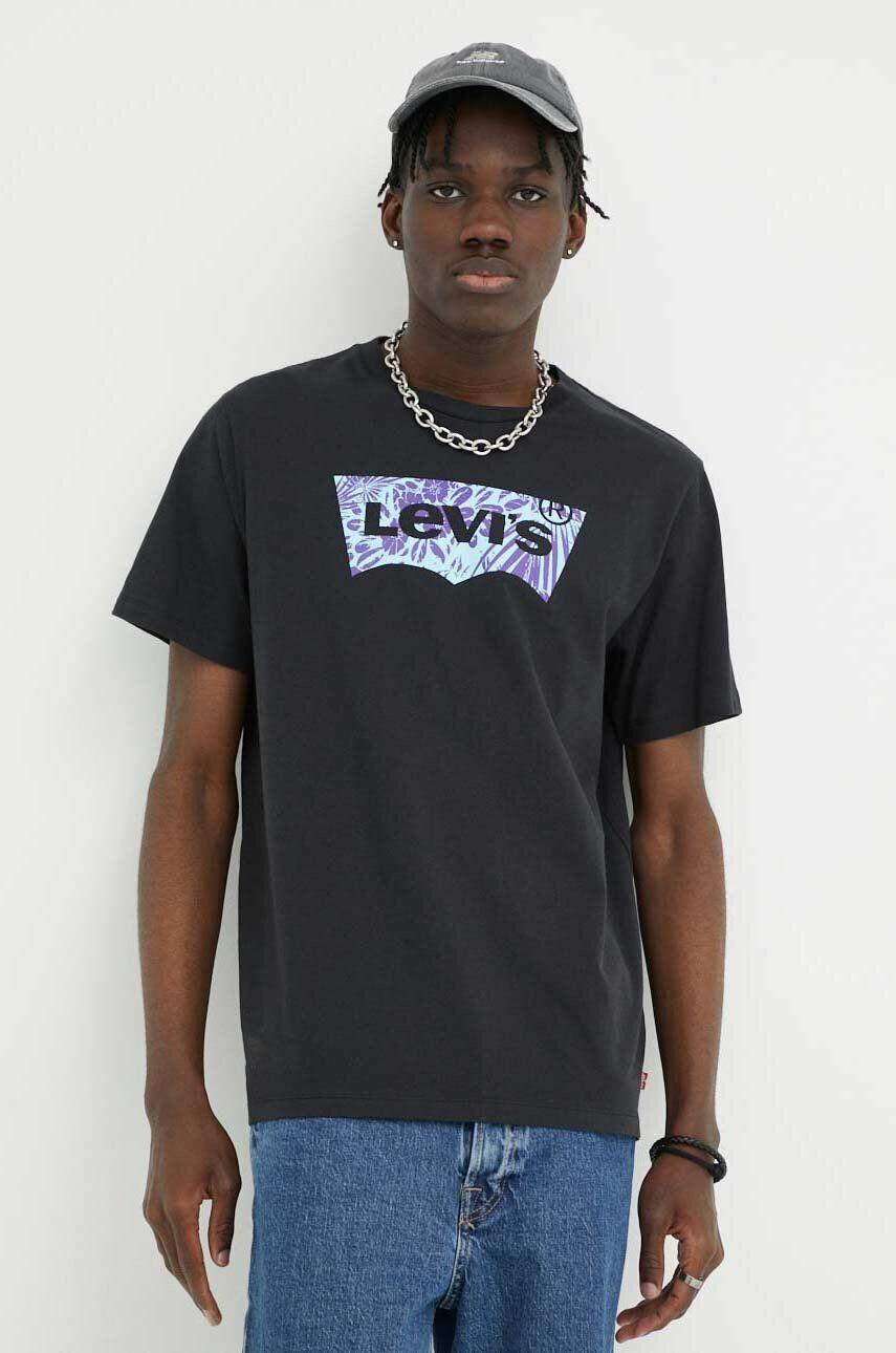 Levi's Bavlněné tričko černá barva s potiskem - Pepit.cz