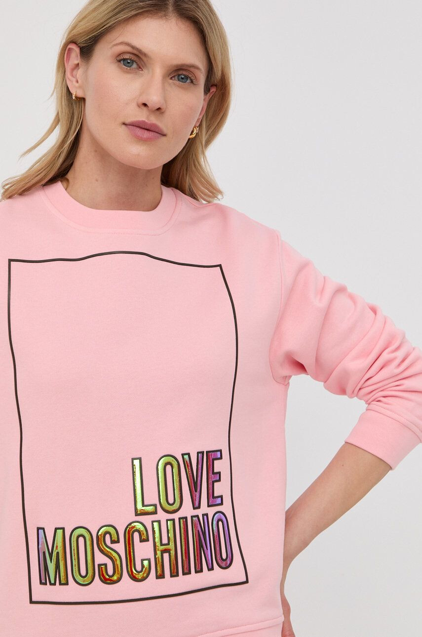 Love Moschino Bavlněná mikina dámská růžová barva s aplikací - Pepit.cz