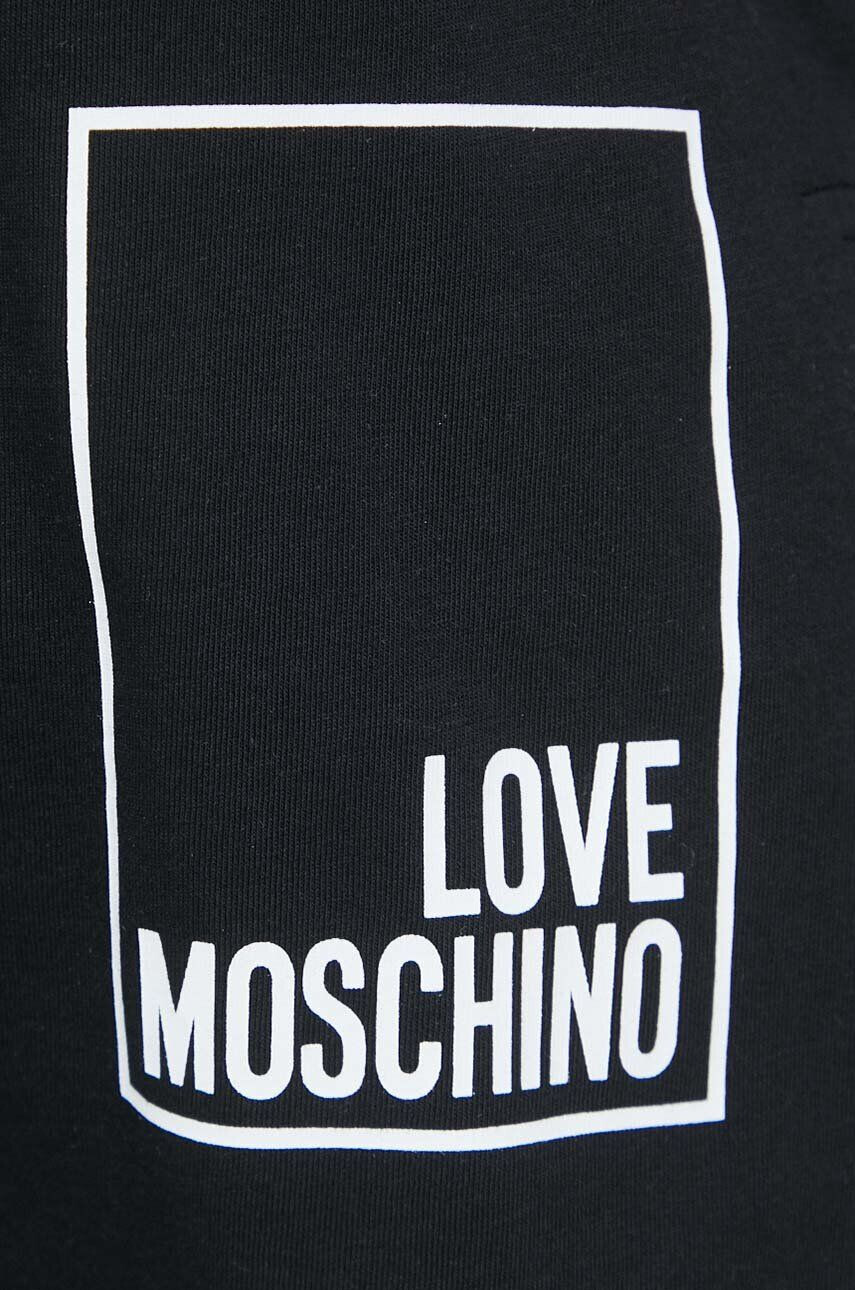 Love Moschino Bavlněná mikina dámská černá barva s kapucí s potiskem - Pepit.cz