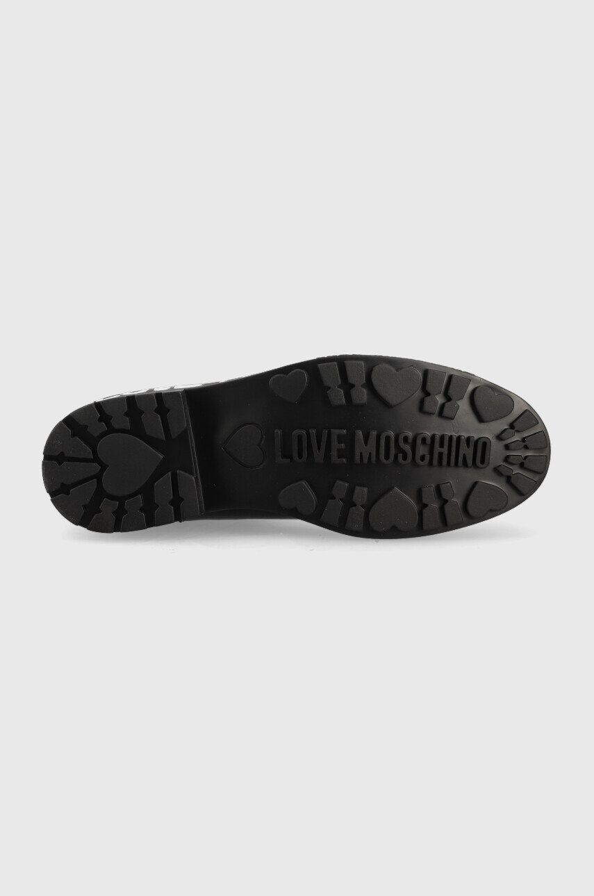 Love Moschino Kožené kotníkové boty dámské černá barva na plochém podpatku - Pepit.cz