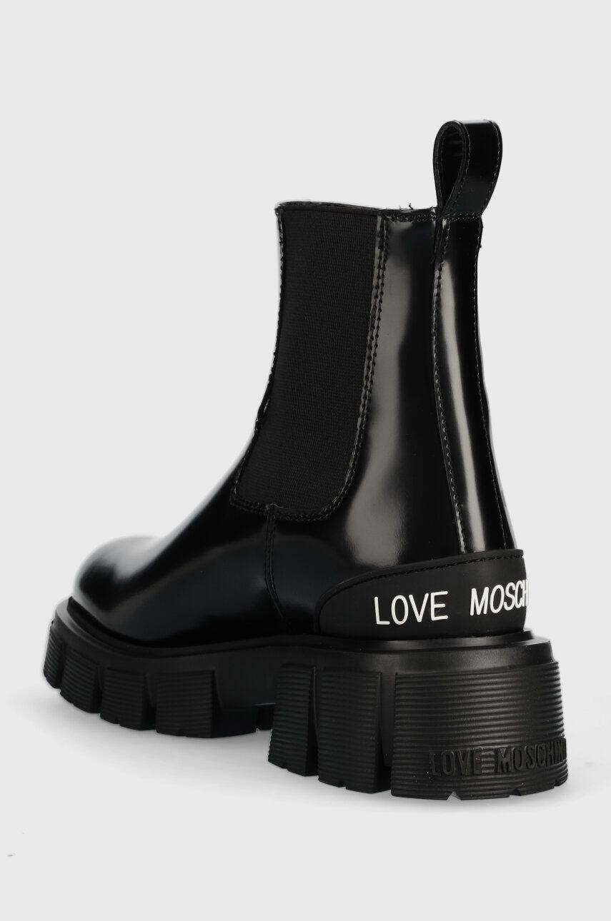 Love Moschino Kožené kotníkové boty dámské černá barva na plochém podpatku JA21045G1HIB0000 - Pepit.cz