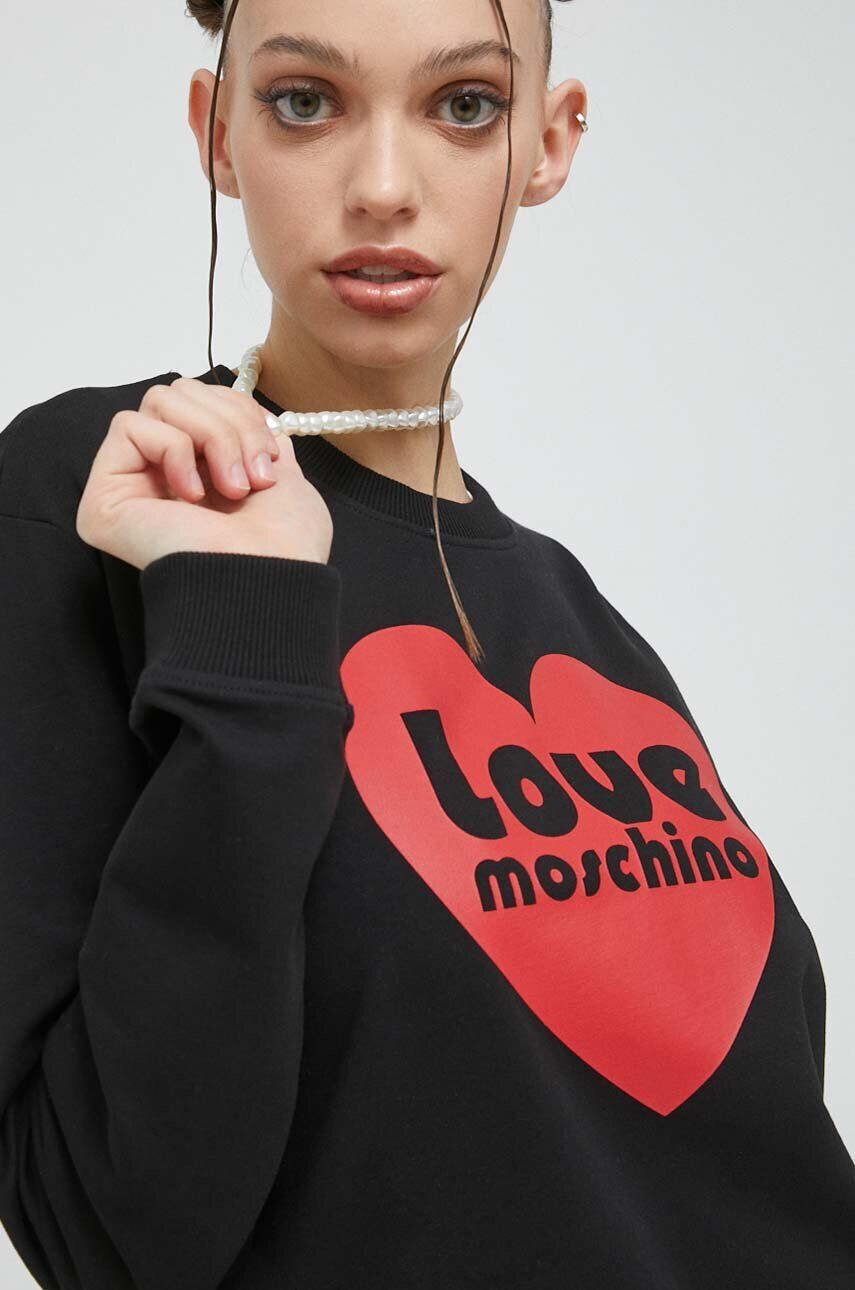 Love Moschino Mikina dámská černá barva s potiskem - Pepit.cz