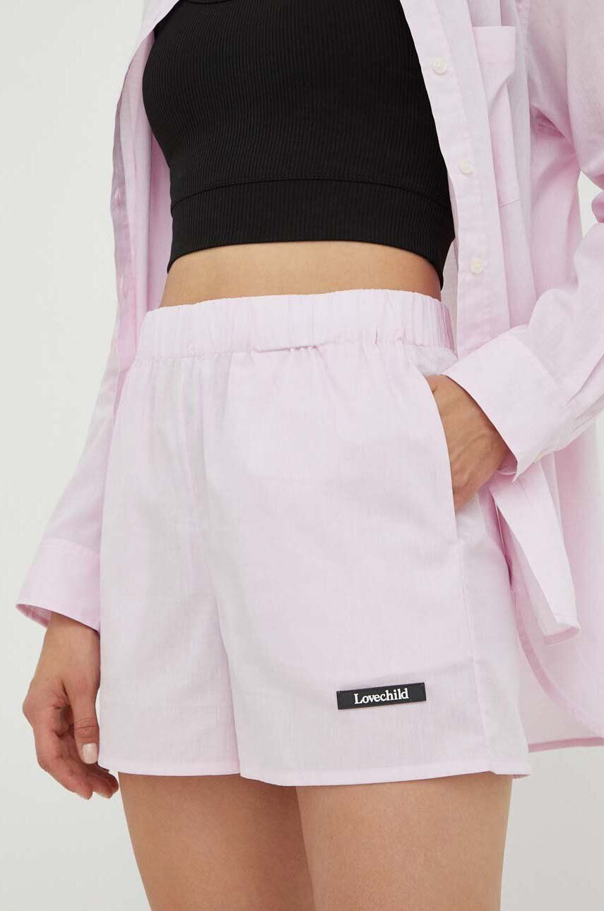 Lovechild Bavlněné šortky růžová barva s aplikací high waist - Pepit.cz