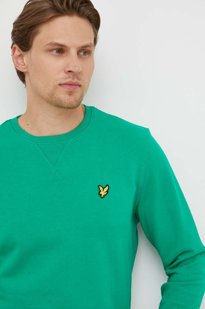 Lyle & Scott Bavlněná mikina pánská zelená barva hladká - Pepit.cz