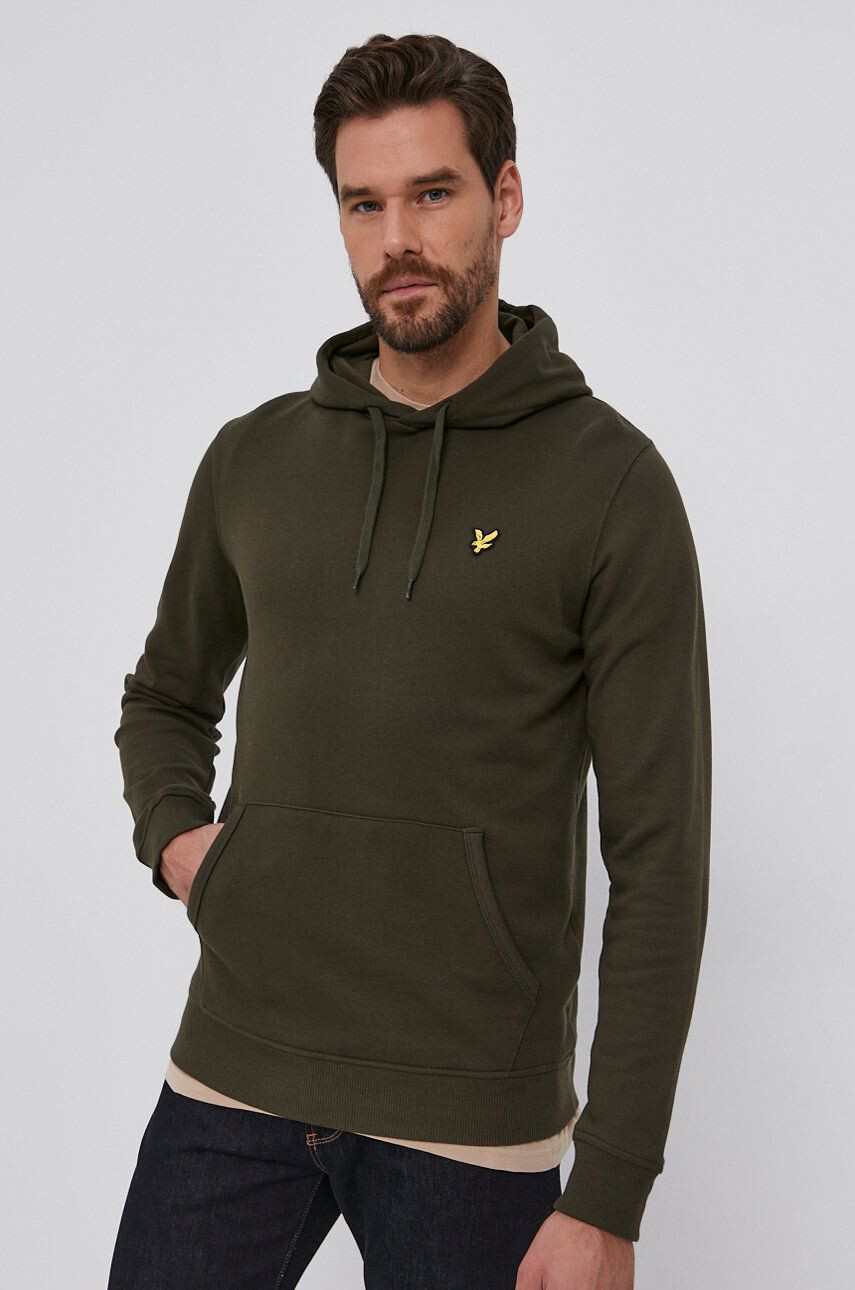 Lyle & Scott Bavlněná mikina pánská zelená barva hladká - Pepit.cz