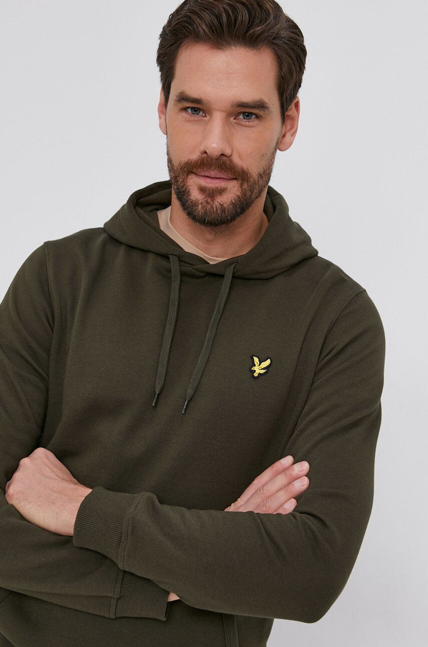 Lyle & Scott Bavlněná mikina pánská zelená barva hladká - Pepit.cz