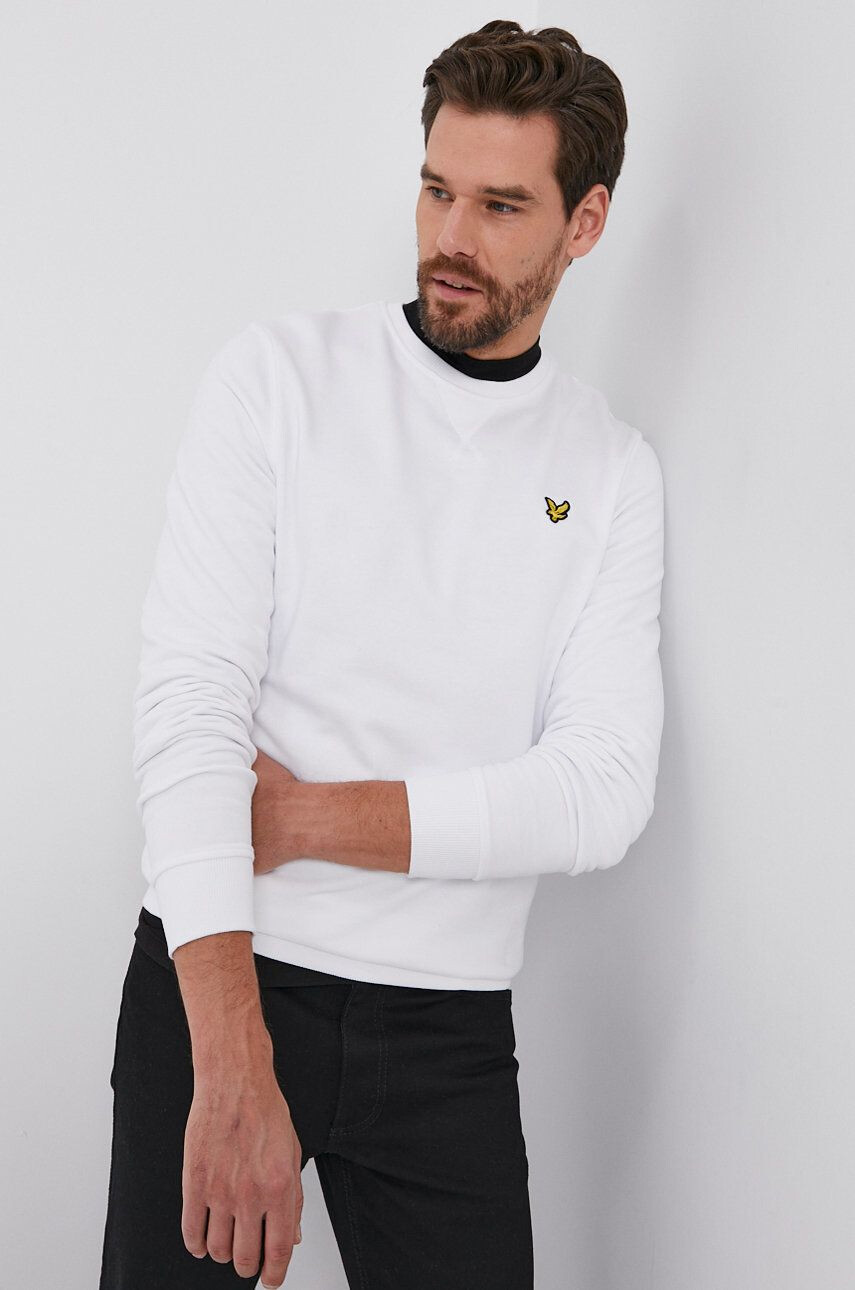 Lyle & Scott Bavlněná mikina pánská bílá barva hladká - Pepit.cz