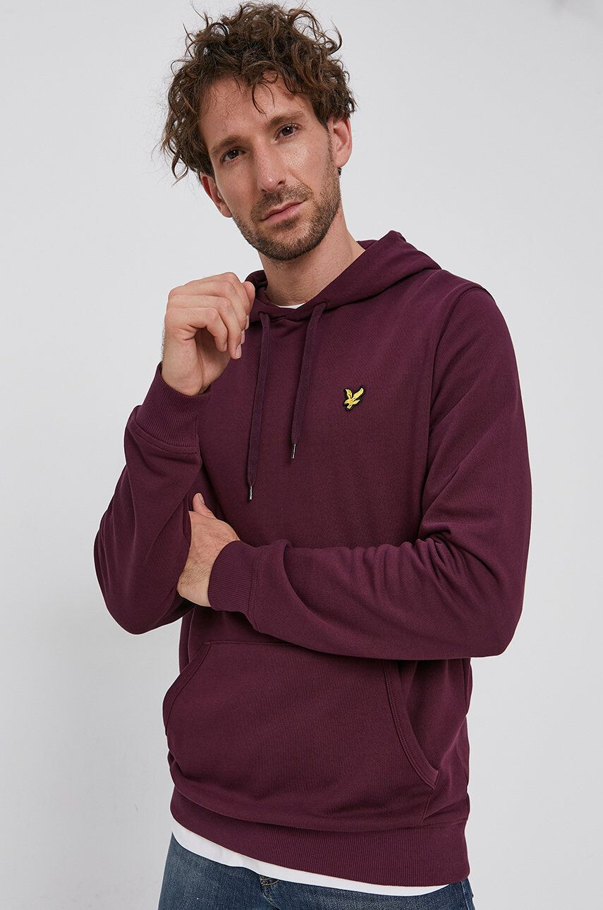 Lyle & Scott Bavlněná mikina pánská fialová barva hladká - Pepit.cz