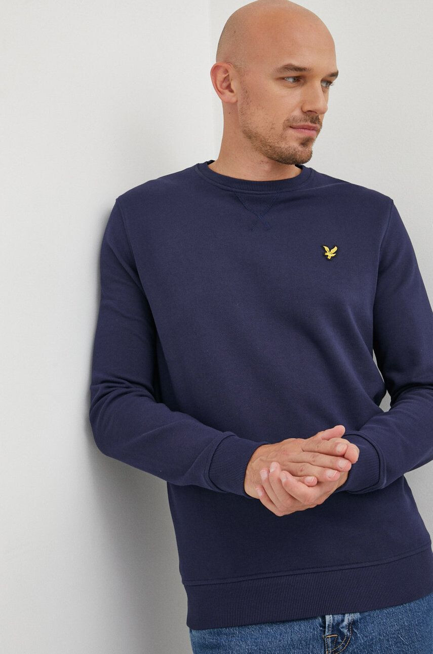 Lyle & Scott Bavlněná mikina pánská tmavomodrá barva hladká - Pepit.cz