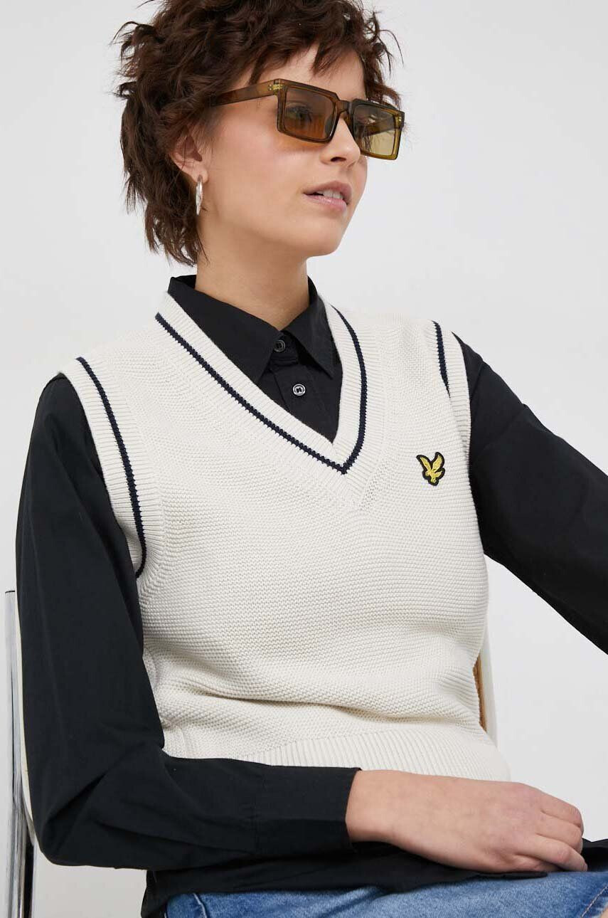 Lyle & Scott Bavlněná vesta béžová barva - Pepit.cz