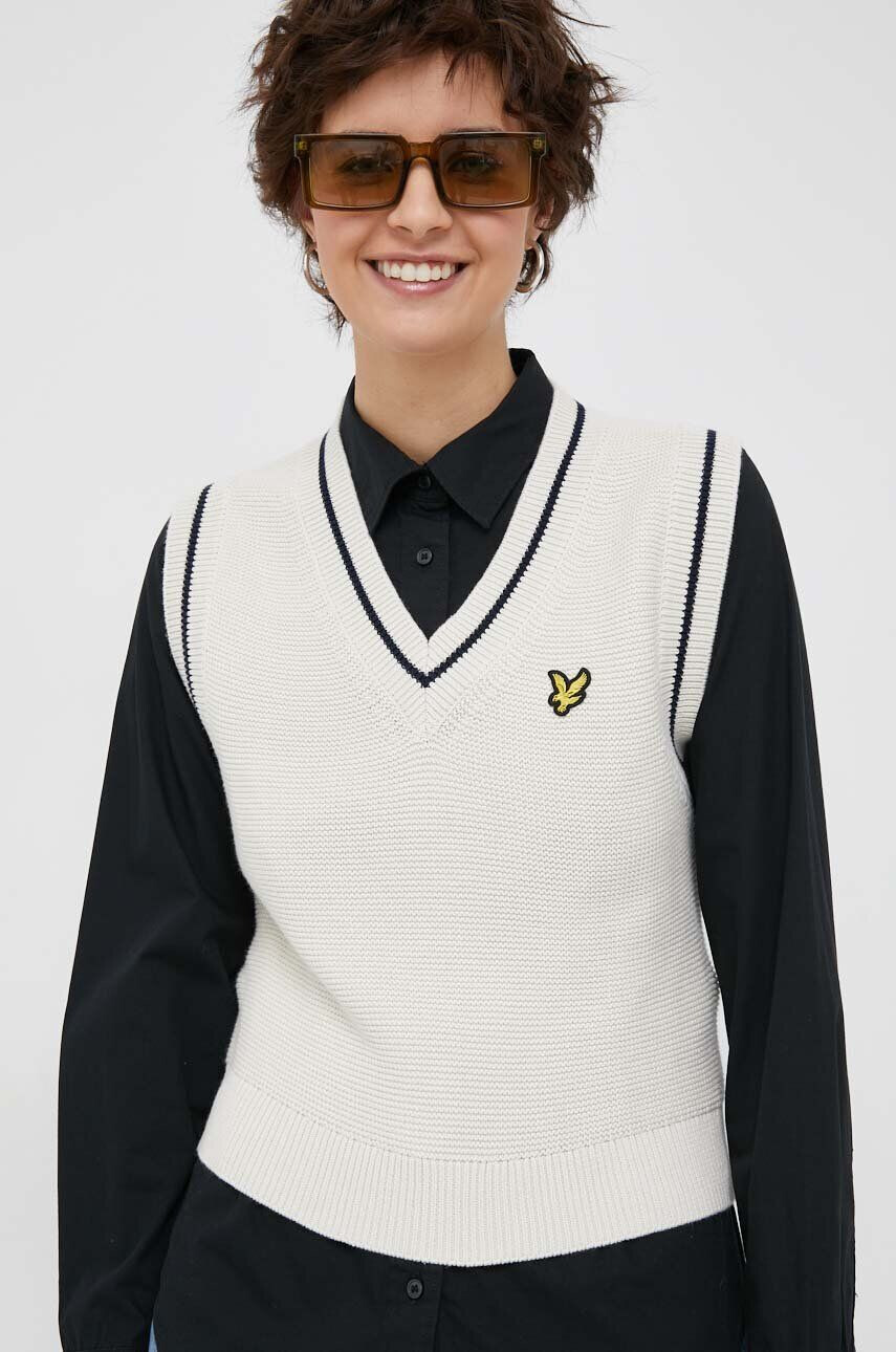 Lyle & Scott Bavlněná vesta béžová barva - Pepit.cz