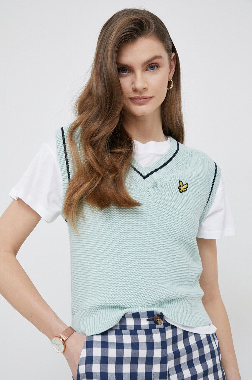 Lyle & Scott Bavlněná vesta zelená barva - Pepit.cz