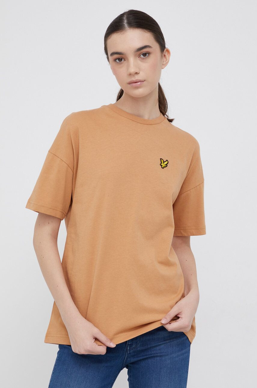 Lyle & Scott Bavlněné tričko béžová barva - Pepit.cz