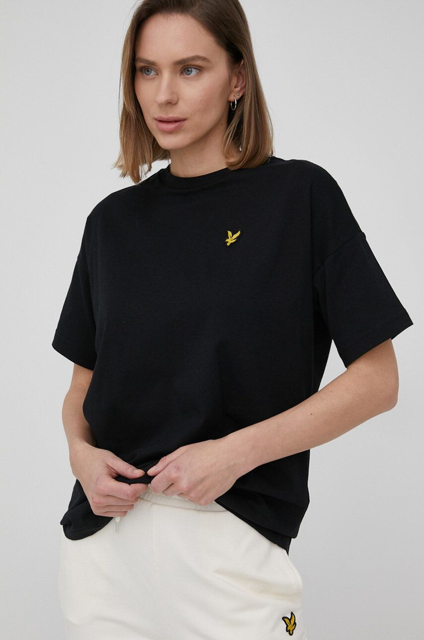 Lyle & Scott Bavlněné tričko černá barva - Pepit.cz