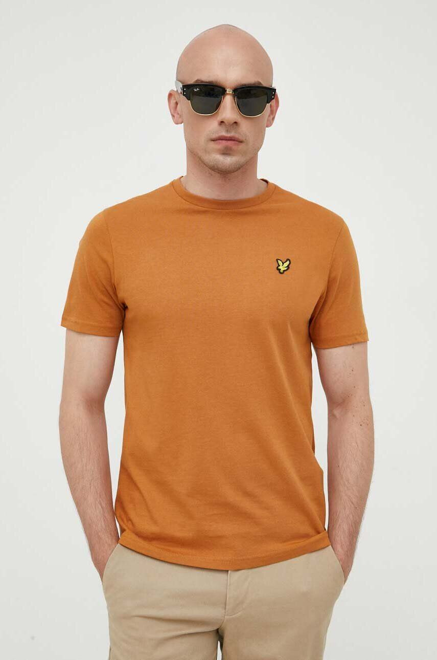 Lyle & Scott Bavlněné tričko hnědá barva - Pepit.cz