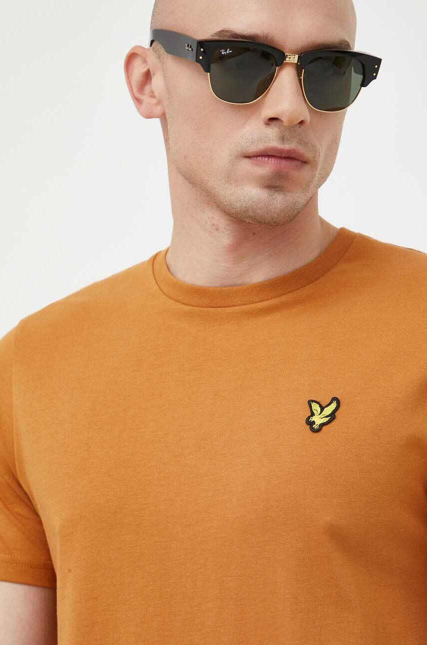 Lyle & Scott Bavlněné tričko hnědá barva - Pepit.cz