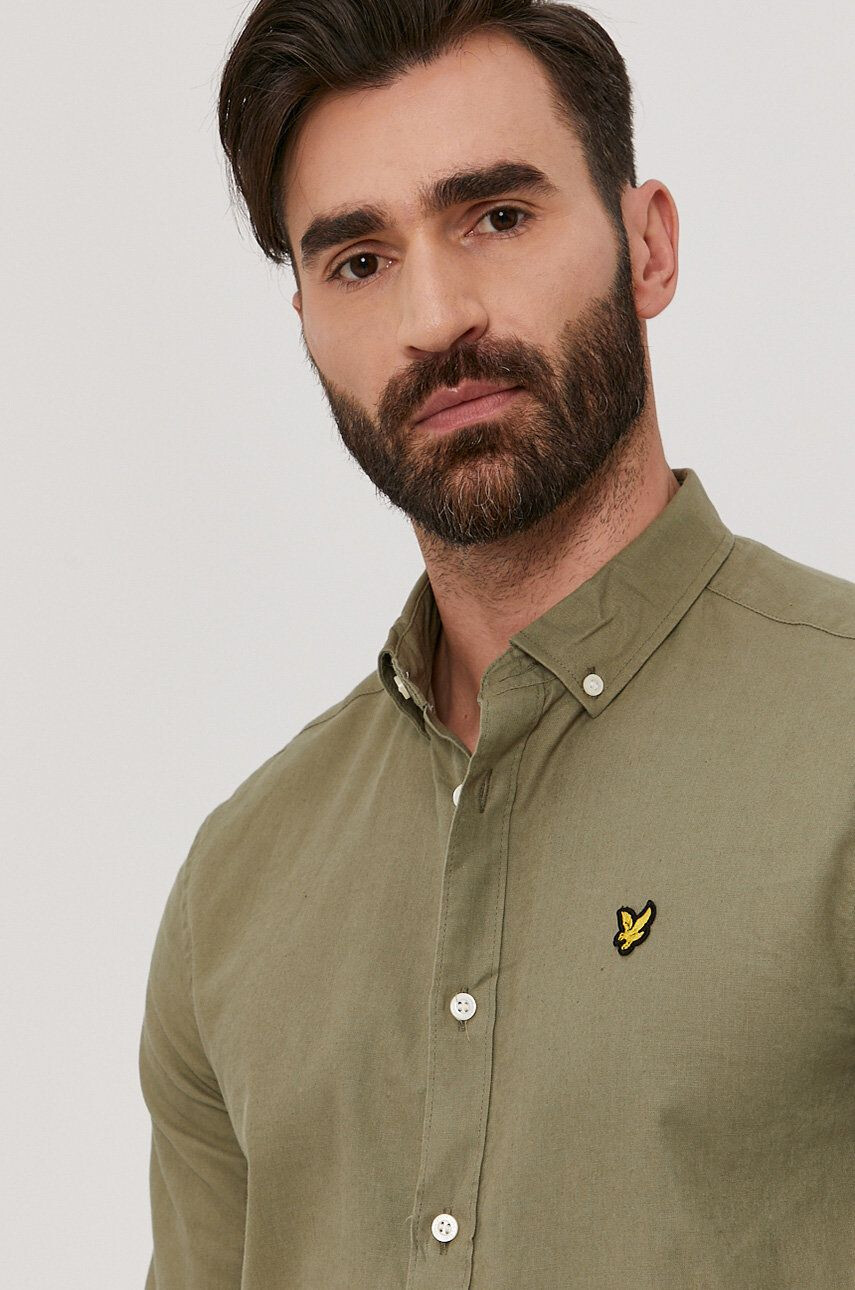 Lyle & Scott Košile pánská zelená barva regular s límečkem button-down - Pepit.cz