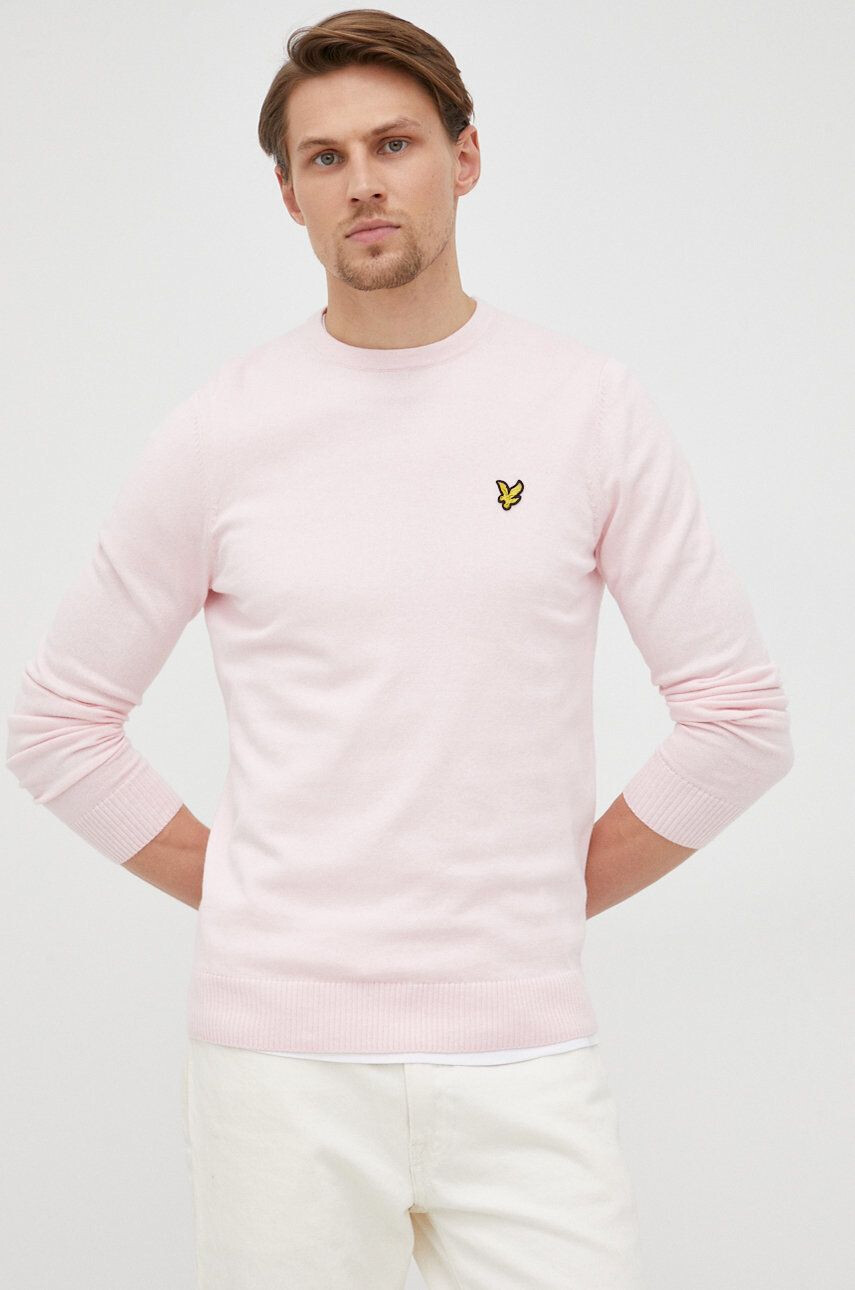 Lyle & Scott Svetr z vlněné směsi pánský růžová barva lehký - Pepit.cz