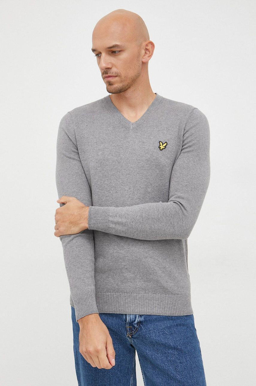 Lyle & Scott Svetr z vlněné směsi pánský šedá barva lehký - Pepit.cz