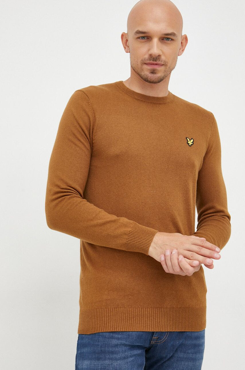 Lyle & Scott Svetr z vlněné směsi pánský hnědá barva lehký - Pepit.cz