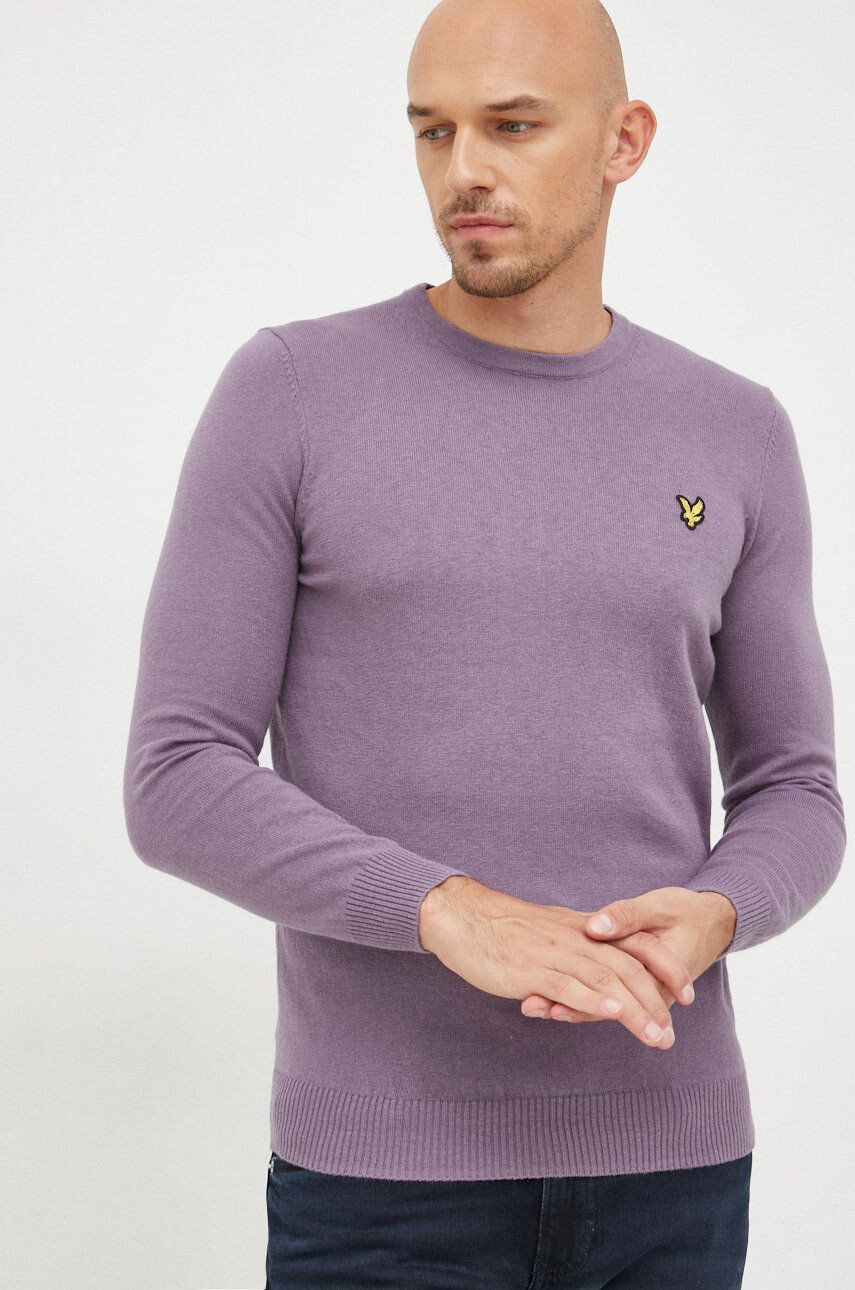 Lyle & Scott Svetr z vlněné směsi pánský fialová barva lehký - Pepit.cz