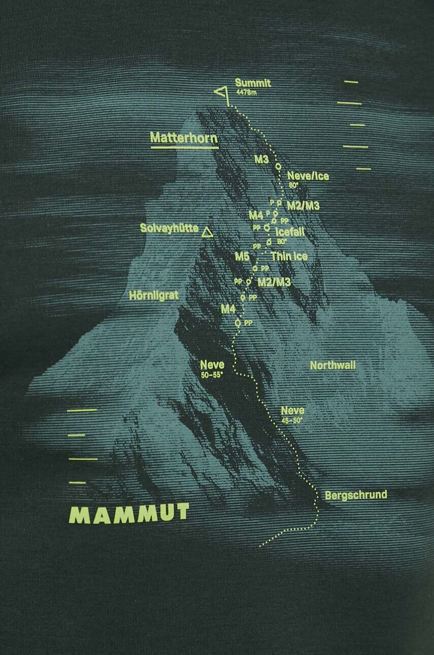 Mammut Sportovní tričko Mountain Hörnligrat zelená barva s potiskem - Pepit.cz