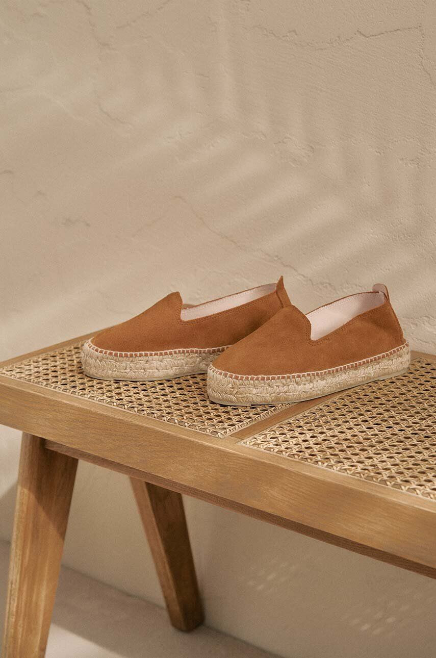 Manebi Semišové espadrilky Double Sole Espadrilles hnědá barva na platformě R 3.9 D0 - Pepit.cz