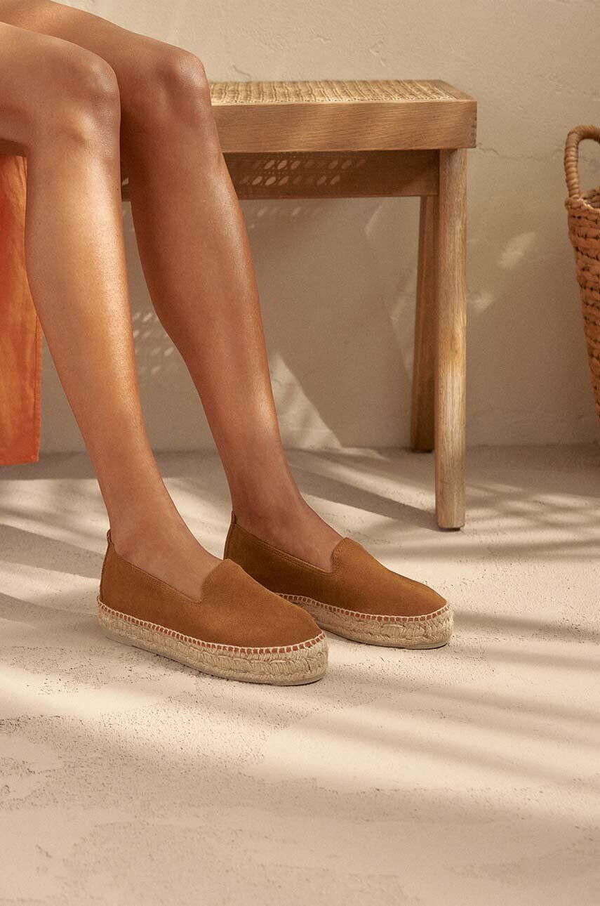 Manebi Semišové espadrilky Double Sole Espadrilles hnědá barva na platformě R 3.9 D0 - Pepit.cz