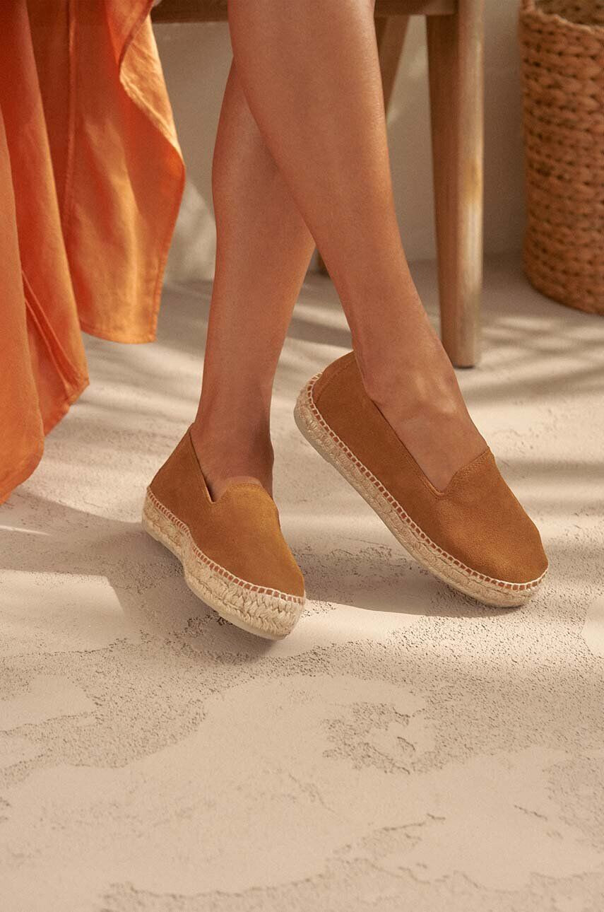 Manebi Semišové espadrilky Double Sole Espadrilles hnědá barva na platformě R 3.9 D0 - Pepit.cz