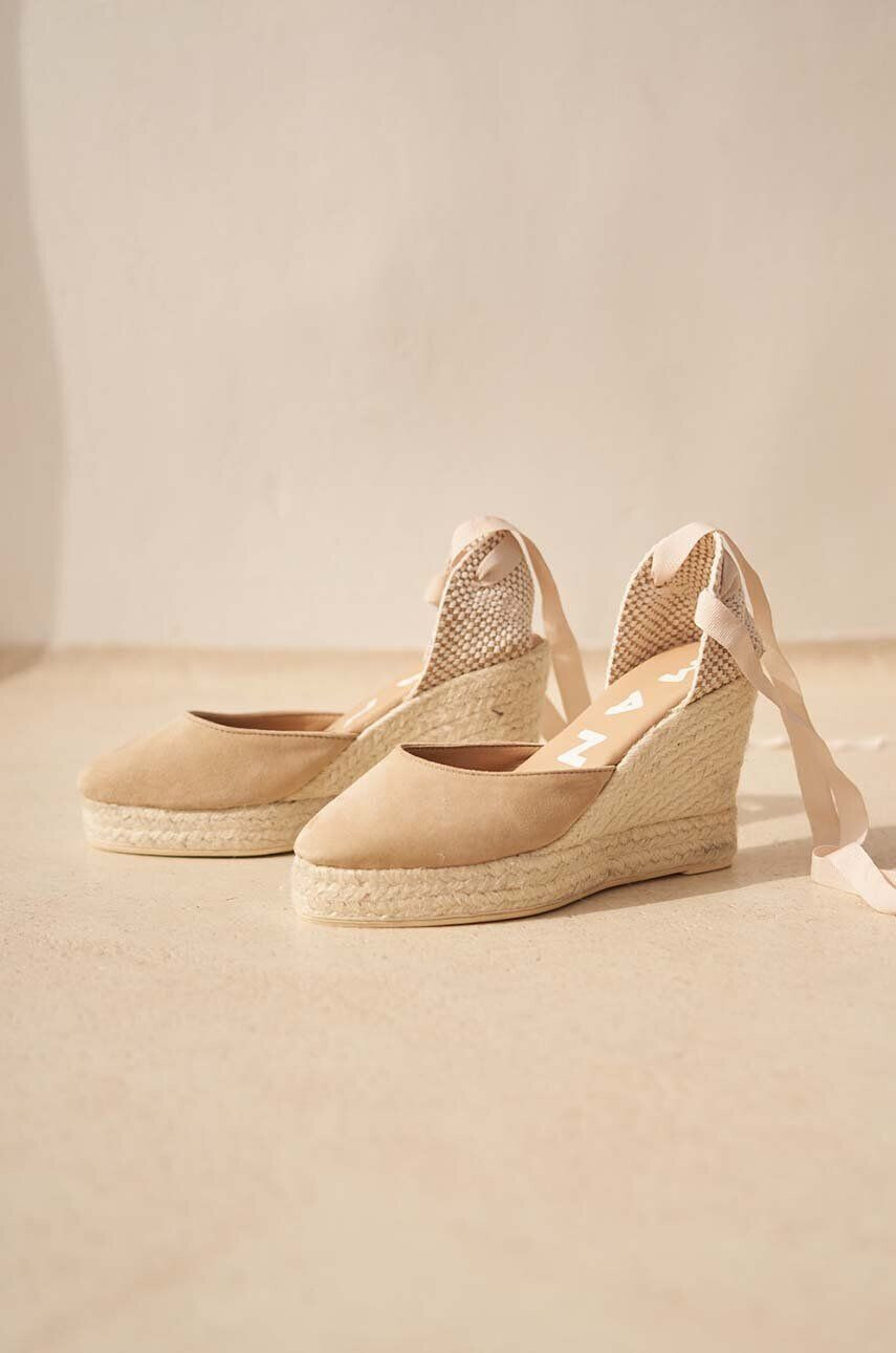 Manebi Semišové espadrilky Wedge Espadrilles béžová barva M 1.1 WV - Pepit.cz