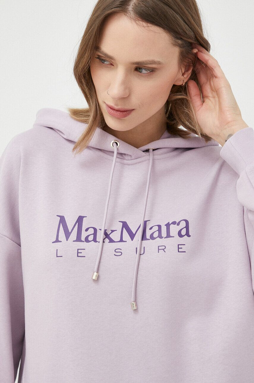 Max Mara Leisure Mikina dámská fialová barva s kapucí s potiskem - Pepit.cz