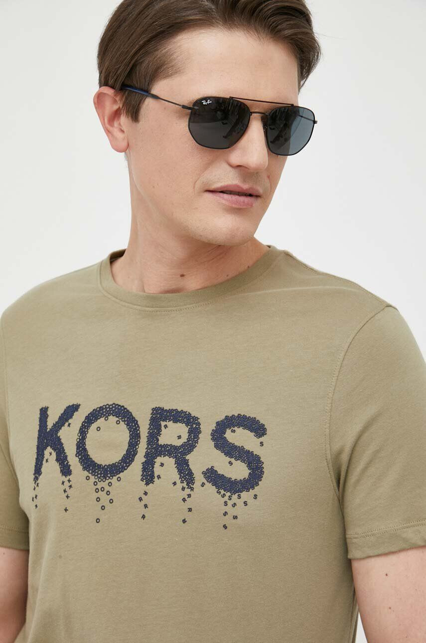 Michael Kors Bavlněné tričko zelená barva s aplikací - Pepit.cz