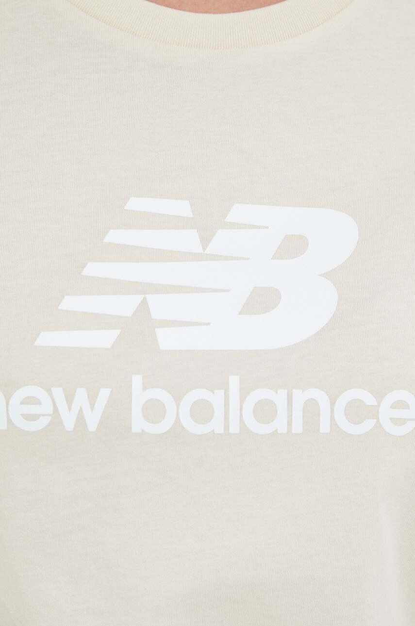 New Balance Bavlněné tričko béžová barva - Pepit.cz