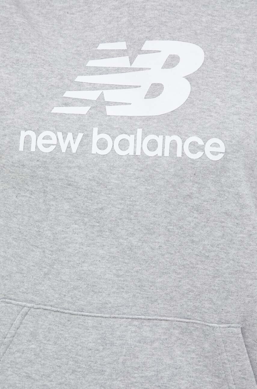 New Balance Mikina dámská šedá barva s kapucí s potiskem - Pepit.cz