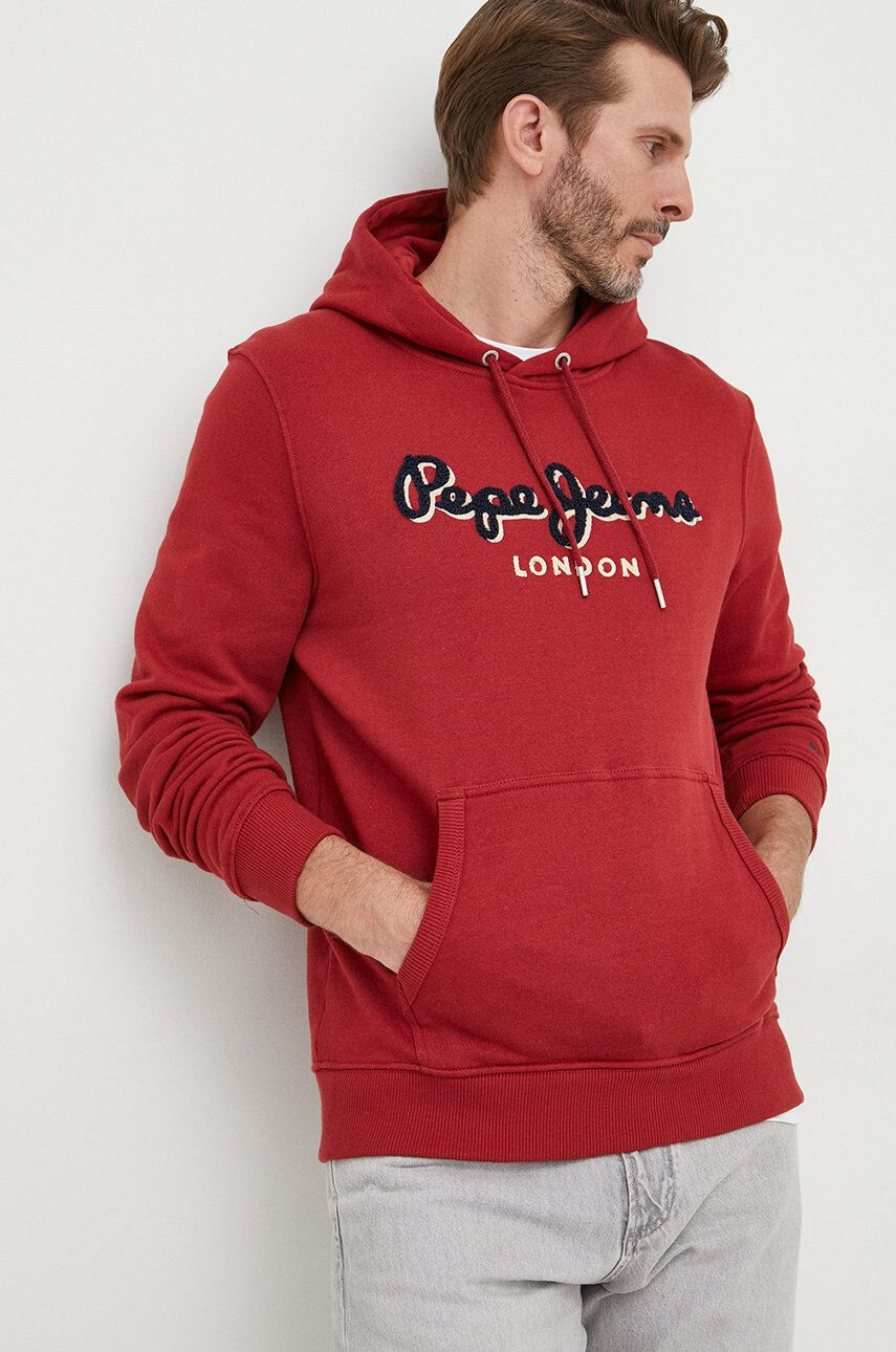 Pepe Jeans Bavlněná mikina pánská vínová barva s aplikací - Pepit.cz