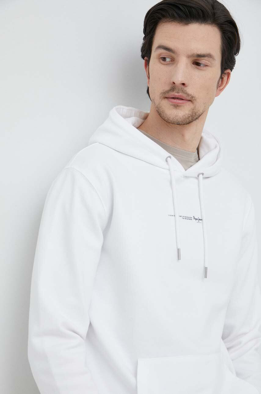 Pepe Jeans Bavlněná mikina David Hoodie pánská bílá barva s kapucí hladká - Pepit.cz