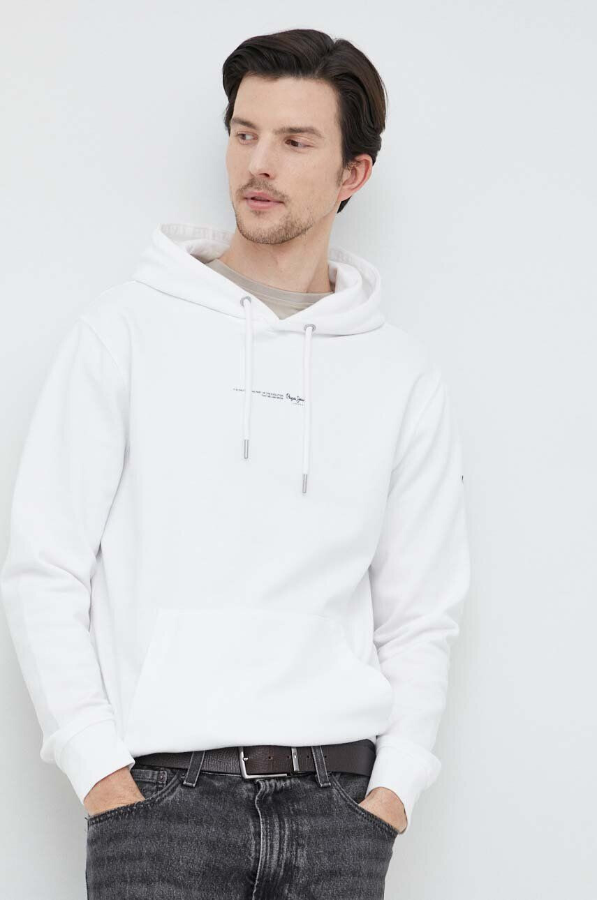 Pepe Jeans Bavlněná mikina David Hoodie pánská bílá barva s kapucí hladká - Pepit.cz