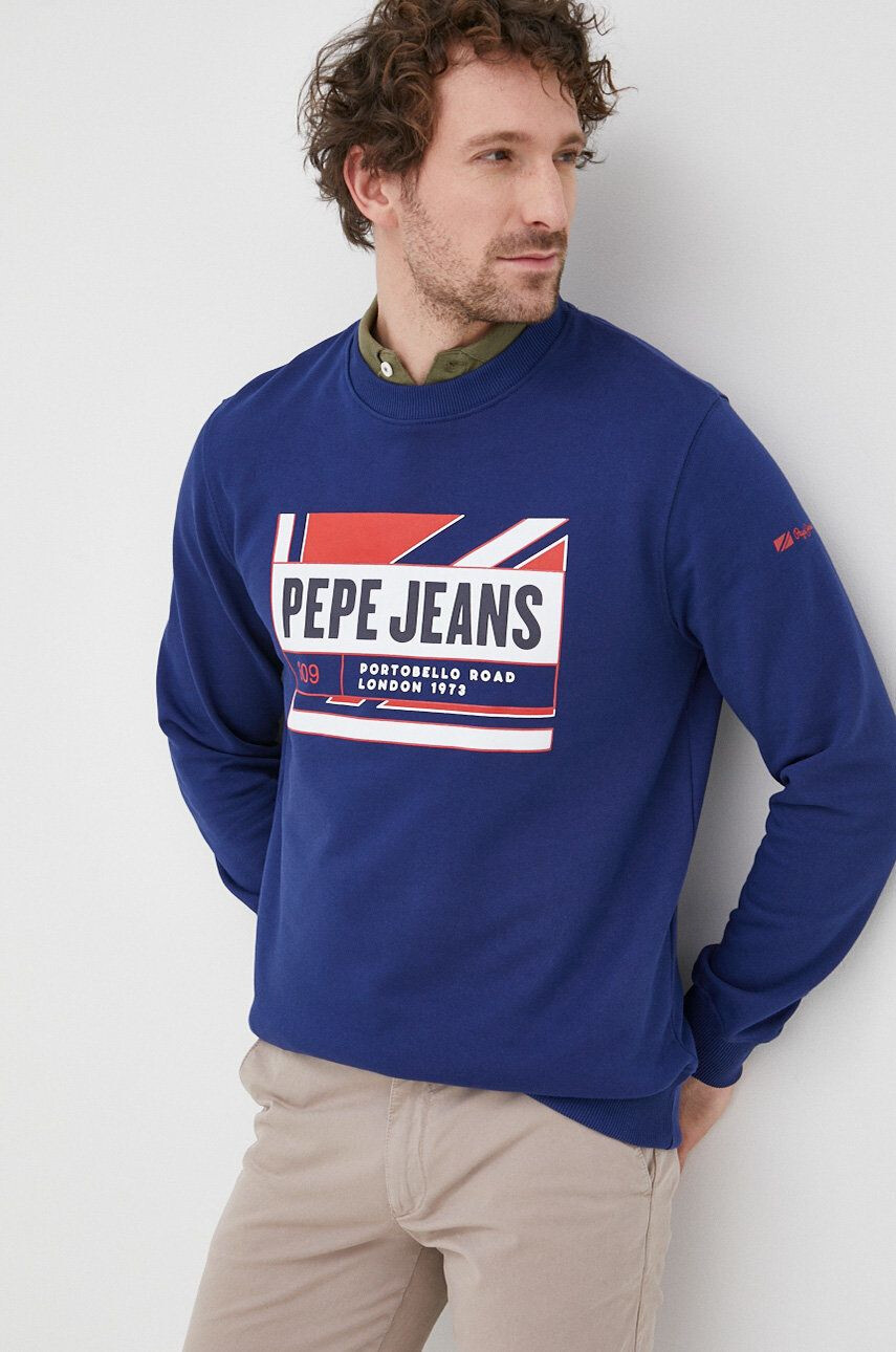 Pepe Jeans Bavlněná mikina Dev pánská tmavomodrá barva s potiskem - Pepit.cz