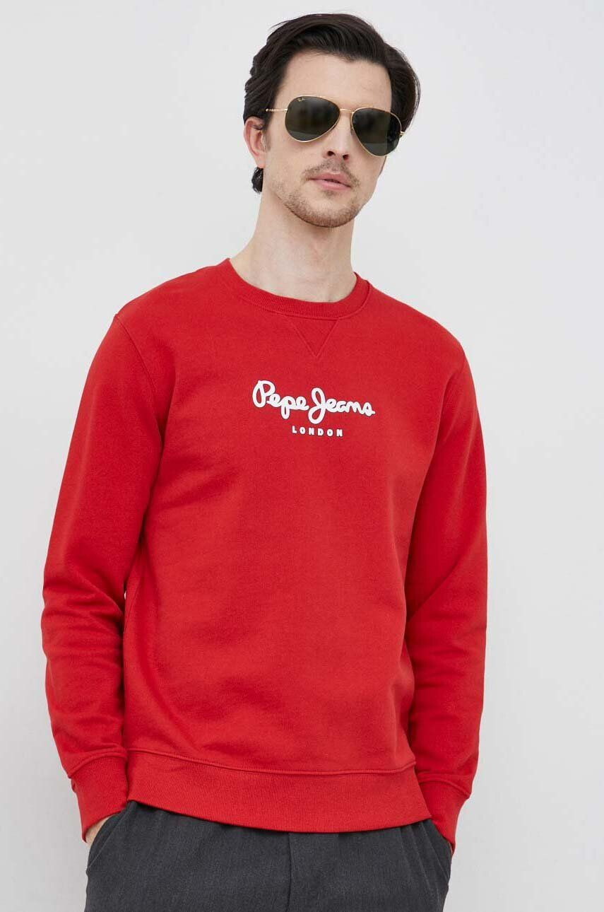 Pepe Jeans Bavlněná mikina Edward Crew pánská červená barva s potiskem - Pepit.cz