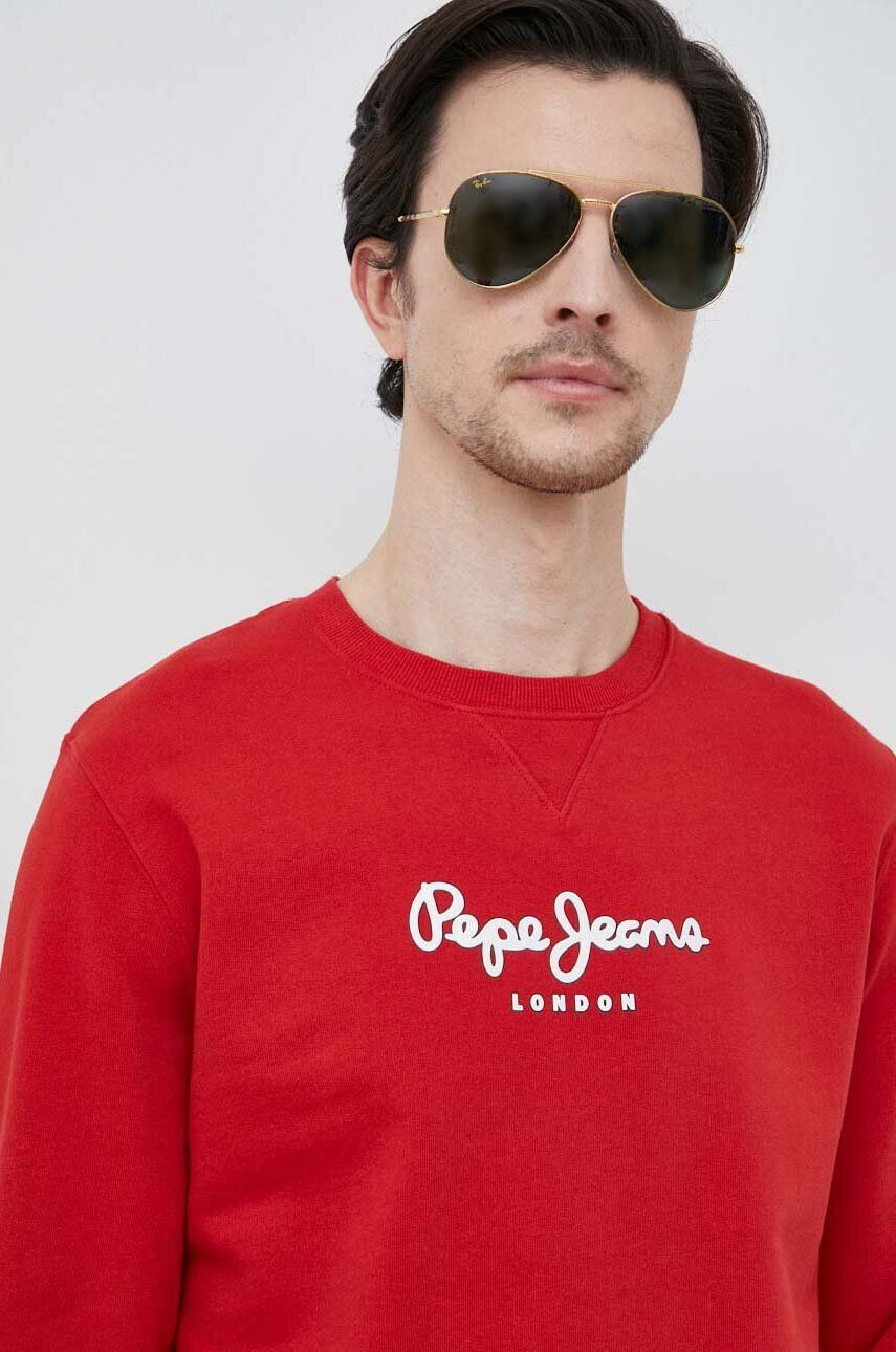 Pepe Jeans Bavlněná mikina Edward Crew pánská červená barva s potiskem - Pepit.cz