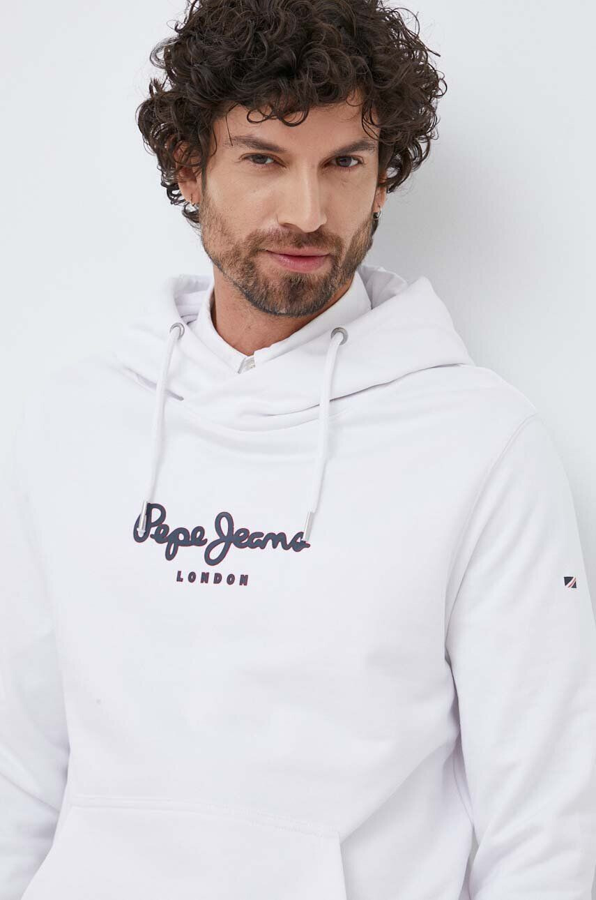 Pepe Jeans Bavlněná mikina Edward Hoodie pánská bílá barva s kapucí s potiskem - Pepit.cz