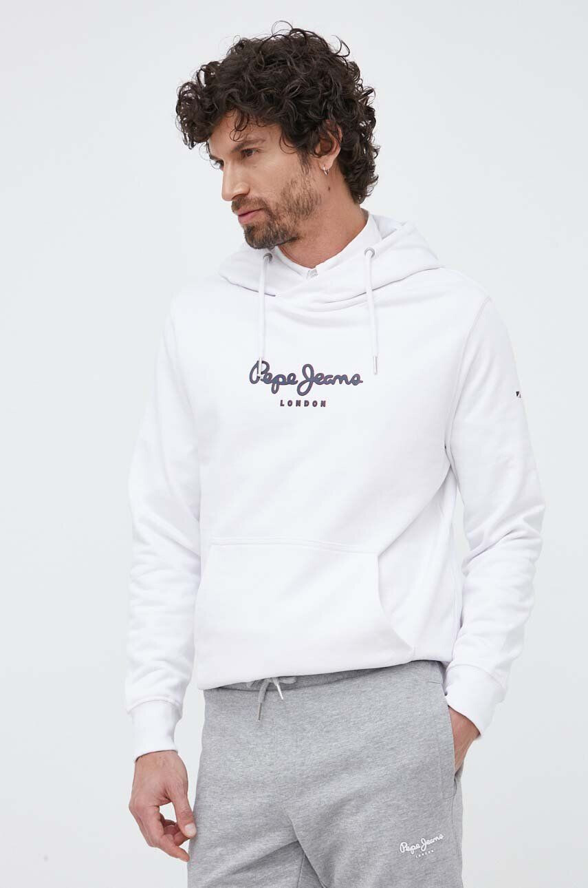 Pepe Jeans Bavlněná mikina Edward Hoodie pánská bílá barva s kapucí s potiskem - Pepit.cz