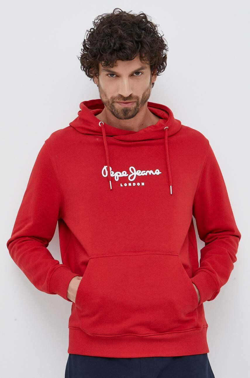 Pepe Jeans Bavlněná mikina Edward Hoodie pánská červená barva s kapucí s potiskem - Pepit.cz