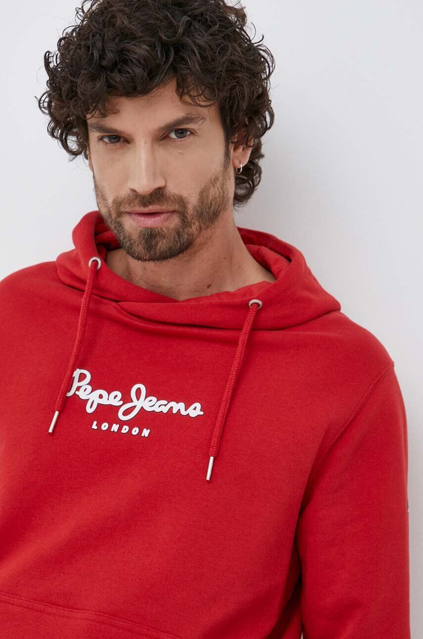 Pepe Jeans Bavlněná mikina Edward Hoodie pánská červená barva s kapucí s potiskem - Pepit.cz