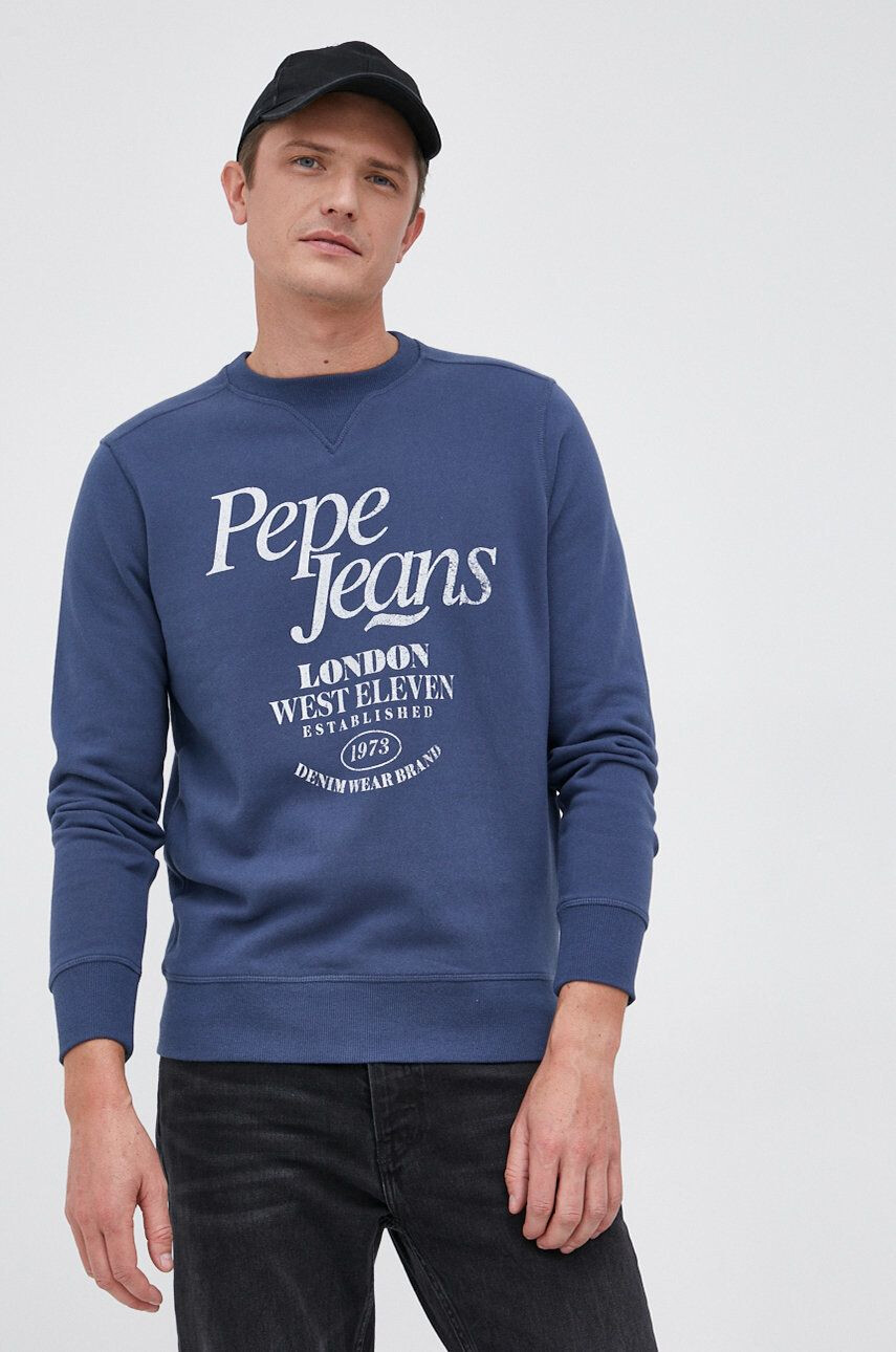 Pepe Jeans Bavlněná mikina pánská tmavomodrá barva s potiskem - Pepit.cz