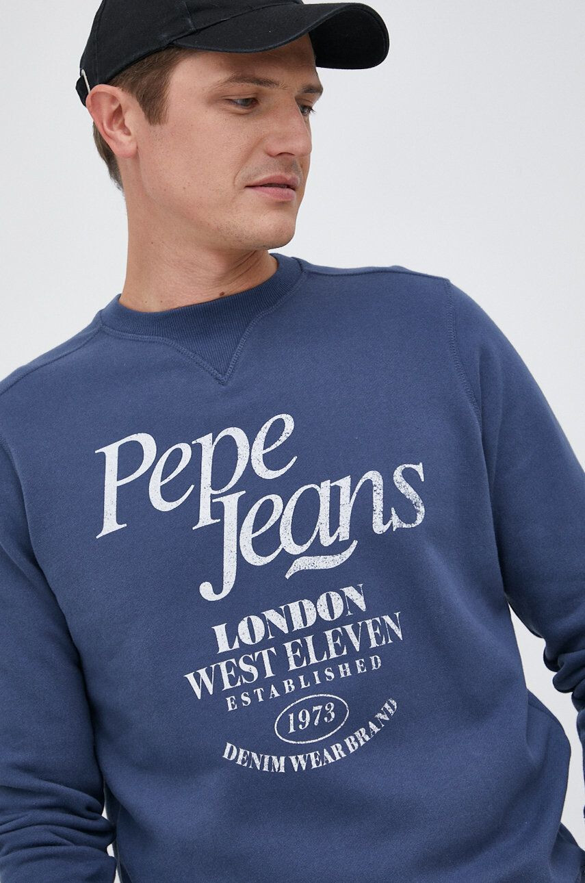 Pepe Jeans Bavlněná mikina pánská tmavomodrá barva s potiskem - Pepit.cz