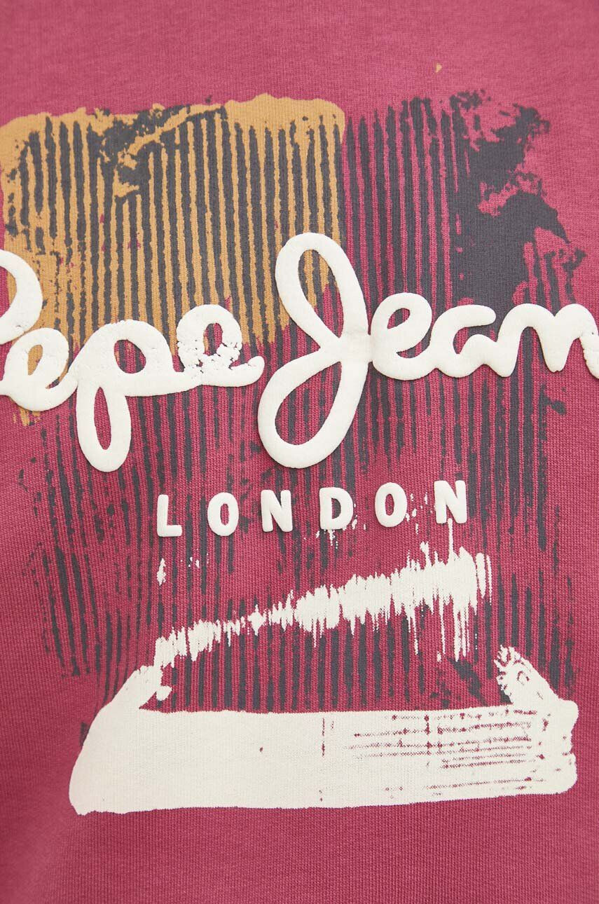 Pepe Jeans Bavlněná mikina Melbourne pánská růžová barva s potiskem - Pepit.cz