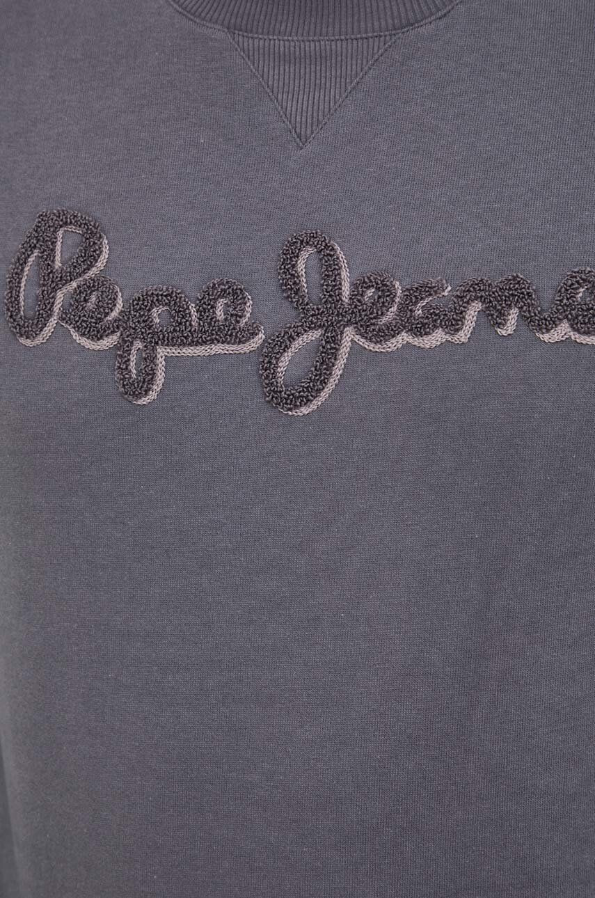 Pepe Jeans Bavlněná mikina Ryan Crew pánská šedá barva s aplikací - Pepit.cz