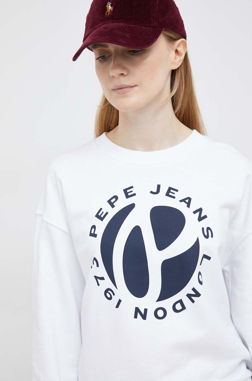 Pepe Jeans Bavlněná mikina Wyllile dámská bílá barva s potiskem - Pepit.cz