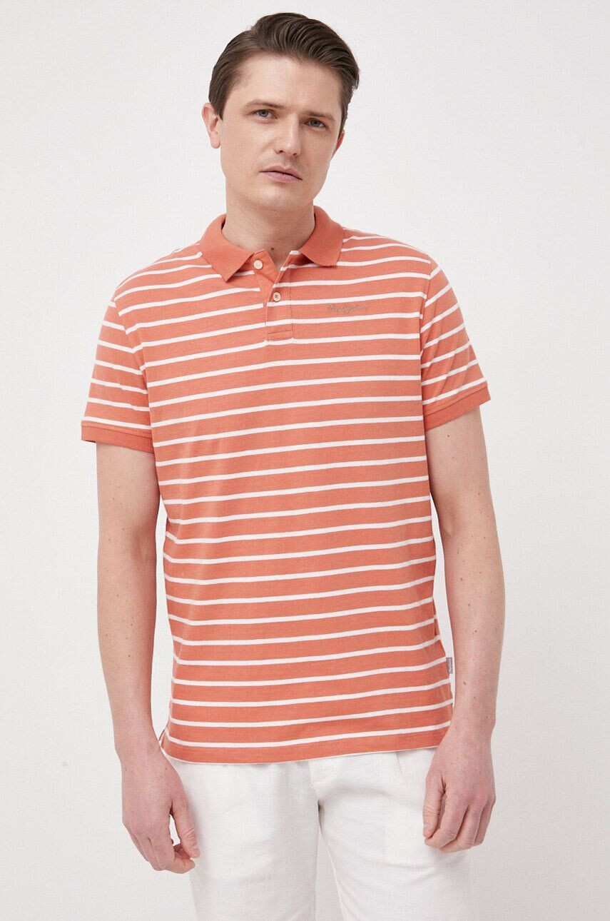 Pepe Jeans Bavlněné polo tričko Pepe Stripes oranžová barva - Pepit.cz